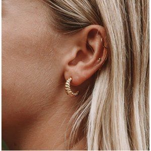 Gold Croissant Hoop Earrings Chunky Huggies Waterproof French Girl Jewelry